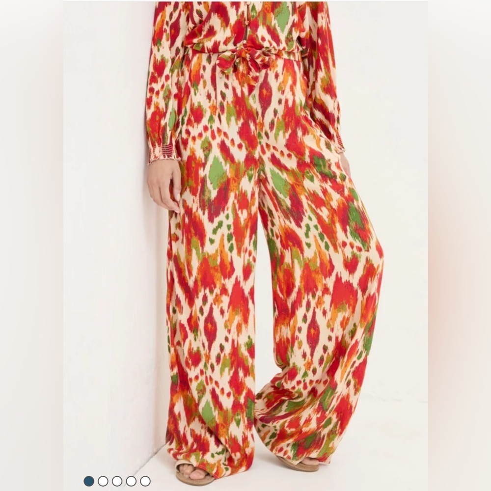 FATFACE Ines Orange Paradise Ikat Wide Leg Flowy Pants Size 8